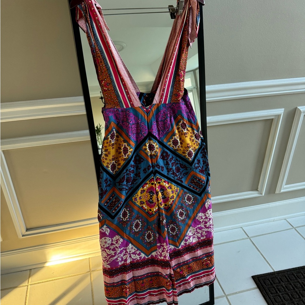 Free People Maritzah One Piece Wide Leg Bohemian Vibrant Patterned Jumpsuit - Picture 3 of 5